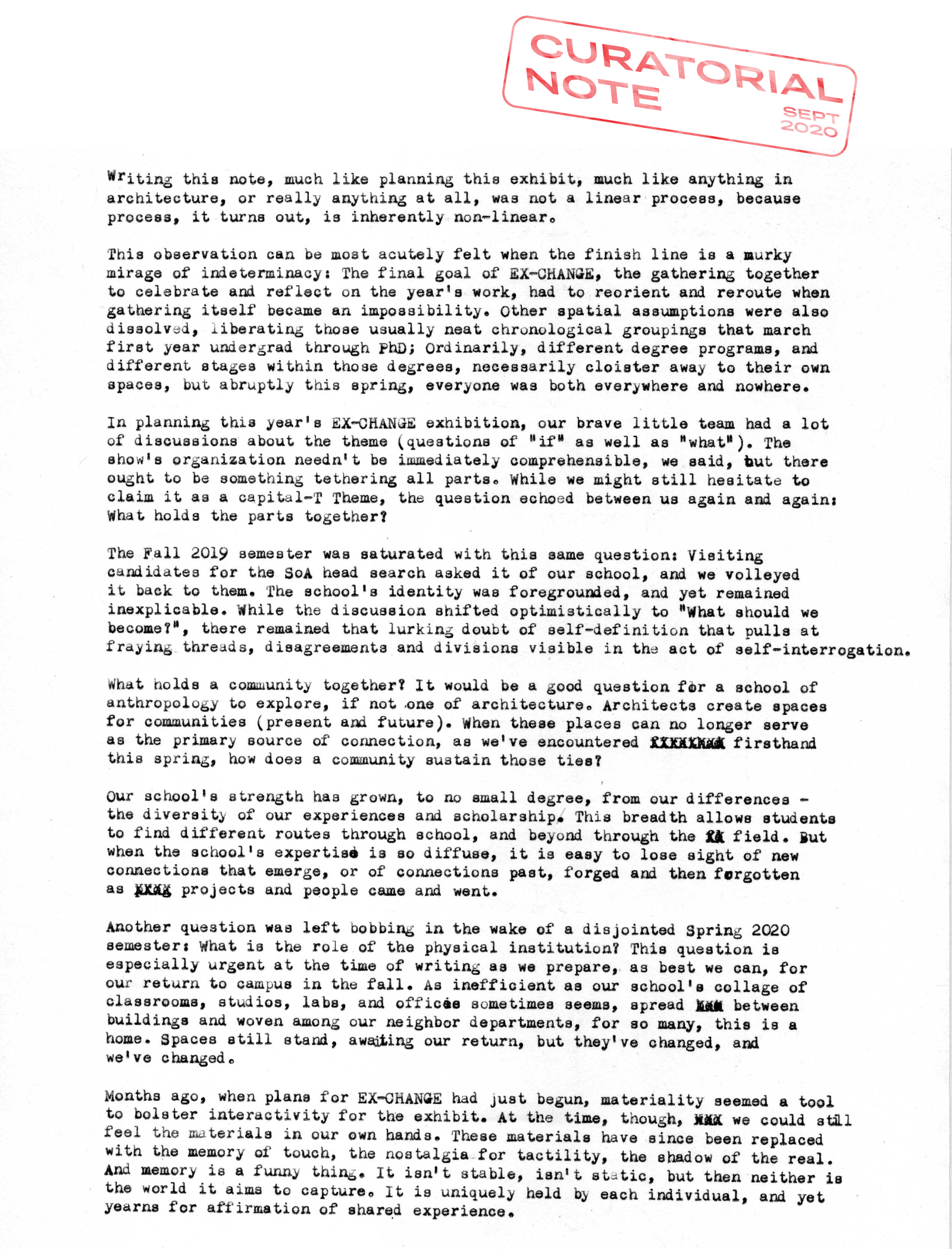 Curatorial Notes EX-CHANGE 2020 | Entry